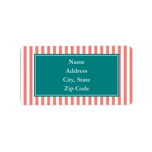 Etiqueta Rayas rosadas y blancas de coral (Frente)