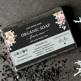 Etiqueta Rectangular de Jabón Negro Floral Casero
