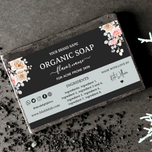 Etiqueta Rectangular de Jabón Negro Floral Casero