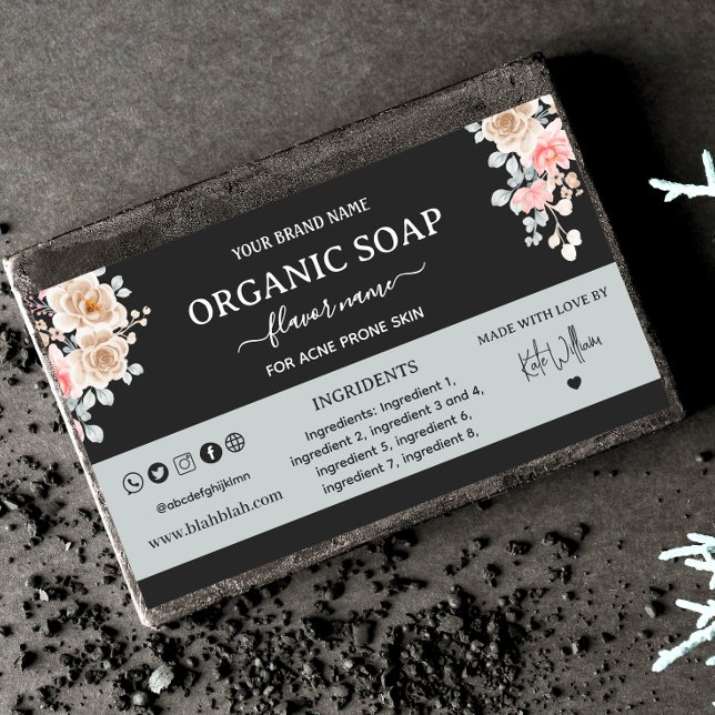 Etiqueta Rectangular de Jabón Negro Floral Casero (Subido por el creador)