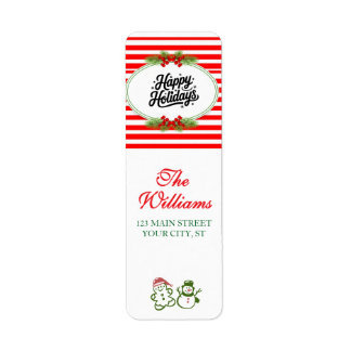 Etiqueta Red and White Happy Holiday Return Address Label