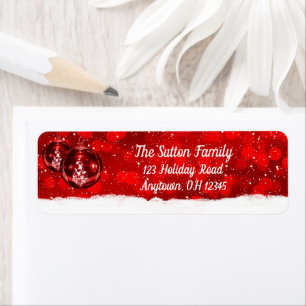 Etiqueta Red and White Snowflakes Christmas Address