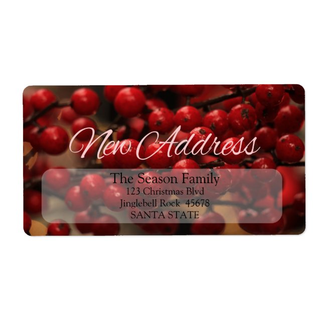 Etiqueta Red berries New address Christmas label (Frente)