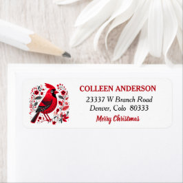 Etiqueta Red Bird Nórdica Pattern Navidades Return Address