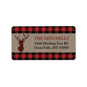 Etiqueta Red Buffalo Plaid Border Deer