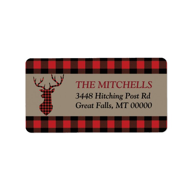 Etiqueta Red Buffalo Plaid Border Deer (Frente)