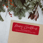 Etiqueta Red Calligraphy Merry Christmas Return Address<br><div class="desc">La etiqueta Red Calligraphy Merry Christmas Return Address incluye una caligrafía moderna.</div>