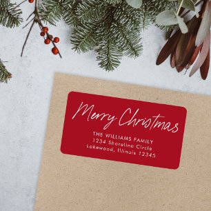 Etiqueta Red Calligraphy Merry Christmas Return Address