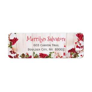 Etiqueta Red Christmas Berries Return Address Label