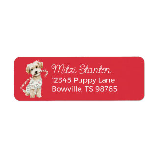 Etiqueta Red Christmas Puppy in a Scarf address label