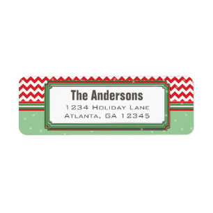 Etiqueta Red & Geen Chevron ZigZag Navidades dirección de r