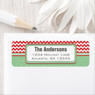 Etiqueta Red & Geen Chevron ZigZag Navidades dirección de r