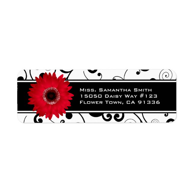Etiqueta Red Gerbera Daisy Black & White Scroll (Frente)