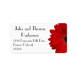Etiqueta Red Gerbera Daisy Flower Boda Dirección de devoluc