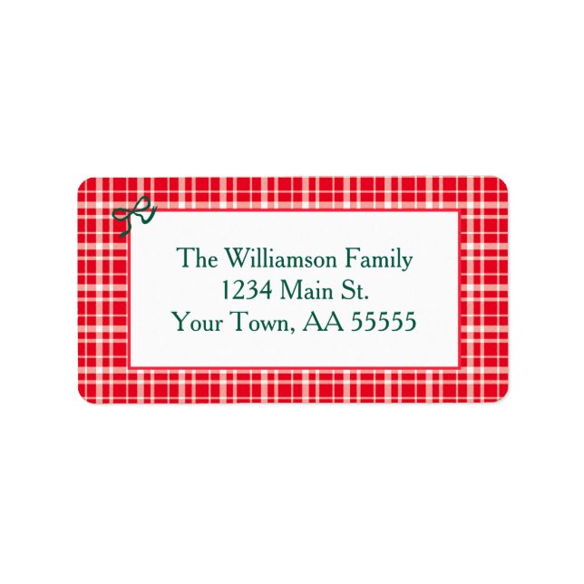 Etiqueta Red Gingham Plaid Merry Christmas Mail (Frente)