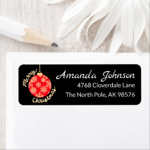 Etiqueta Red Gold Christmas Ornament Black Return Address