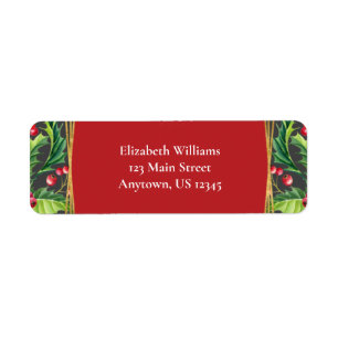 Etiqueta Red Gold Holly Christmas Return Address Label