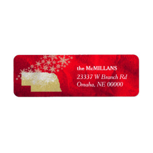 Etiqueta Red Gold Snowflake Nebraska Return Address