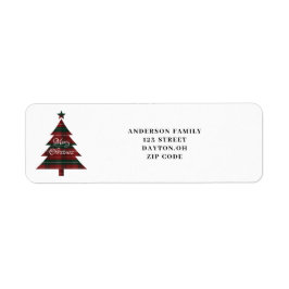 Etiqueta Red Green Plaid Christmas Tree Return Address 