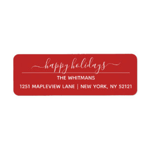 Etiqueta Red Happy Holidays Return Address