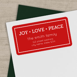 Etiqueta Red Joy Love Peace Modern Holiday Address