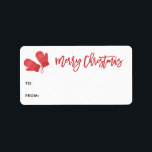 Etiqueta Red Mittens Merry Christmas Script Gift Label<br><div class="desc">Leyenda a mano con el guión de Feliz Navidad en las etiquetas de regalo festivas rojas y rojas. Características,  el invierno rojo lindo imita el acento.</div>