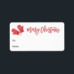 Etiqueta Red Mittens Merry Christmas Script Gift Label<br><div class="desc">Leyenda a mano con el guión de Feliz Navidad en las etiquetas de regalo festivas rojas y rojas. Características,  el invierno rojo lindo imita el acento.</div>