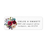 Red Pink Blue Floral Wedding Return Address