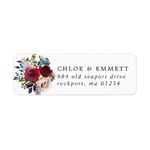 Etiqueta Red Pink Blue Floral Wedding Return Address