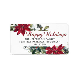 Etiqueta Red Poinsettia Christmas Return Address Label