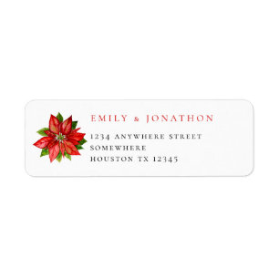 Etiqueta Red Poinsettia Return Name Address Xmas Wedding