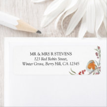 Red Robin Berries Winter Watercolor Return Address