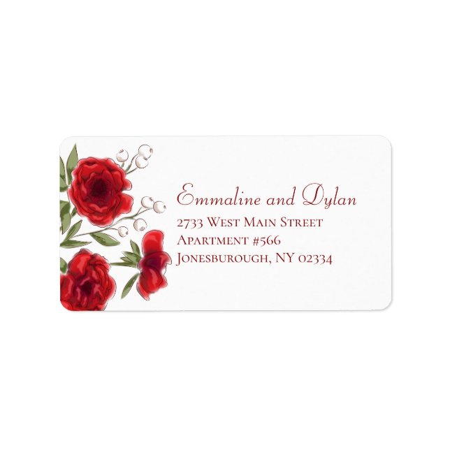 Etiqueta Red Rose Romantic Wedding Address Labels (Frente)
