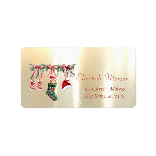 Etiqueta Red Santa Bear Navidades Clothesline Gold (Frente)