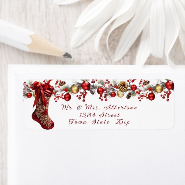 Etiqueta Red Satin Stocking Hermosos Navidades Garland (In situ)