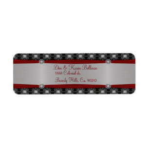 Etiqueta Red Silver Black Ornate Elegance
