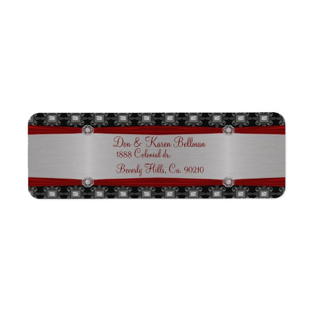 Etiqueta Red Silver Black Ornate Elegance (Frente)