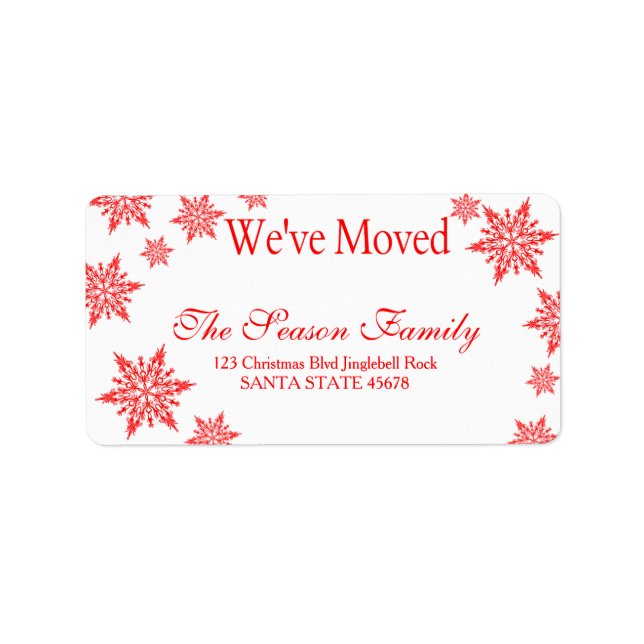 Etiqueta red Snowflake "we've moved" Christmas label (Frente)