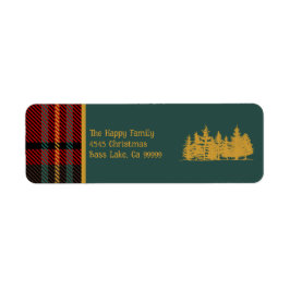 Etiqueta Red Tartan Plaid Feliz Navidad