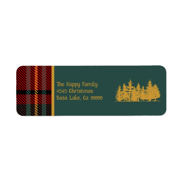 Etiqueta Red Tartan Plaid Feliz Navidad (Frente)