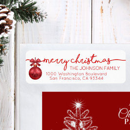 Etiqueta Red White Bauble Merry Christmas Return Address