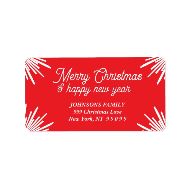Etiqueta Red White Festive Merry Christmas Rays cursive tex (Frente)