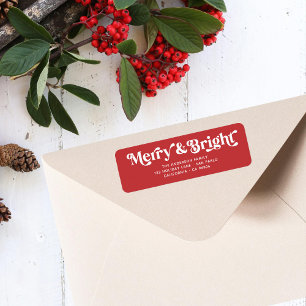 Etiqueta Red White Merry Bright Retro Xmas Dirección de Ret