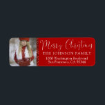 Etiqueta Red White Merry Christmas Añadir la dirección de d<br><div class="desc">Elegantes y elegantes etiquetas de retorno para tarjetas de felicitación navideñas de Feliz Navidad (Navidad) / sobres. Añadir foto de familia u otra imagen. Brillantina roja. Letras ROJAS modernas para el nombre y la dirección de la familia. El color de la letra y el tipo de letra pueden cambiarse.</div>