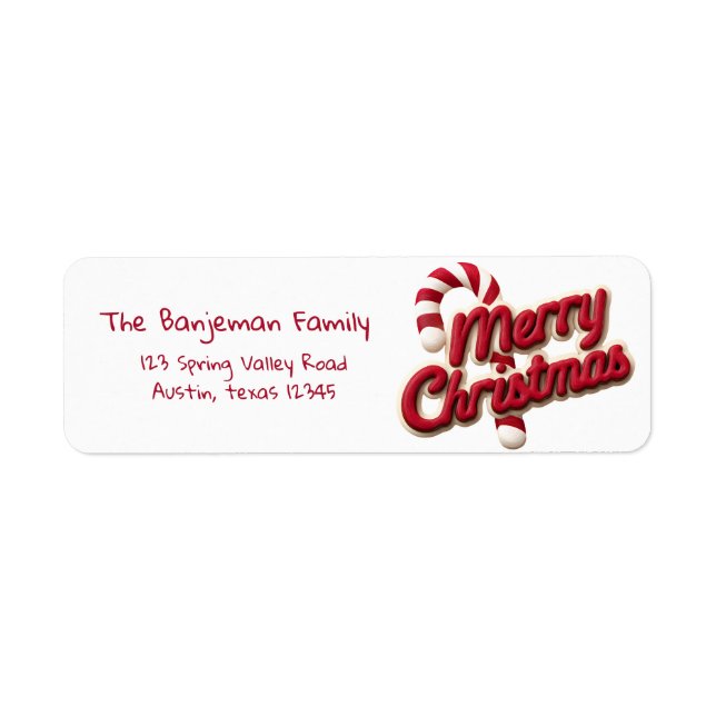 Etiqueta Red & White Typography Merry Christmas  (Frente)