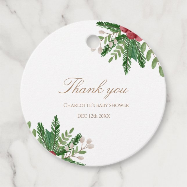 Etiqueta redonda de Baby Shower roja (Anverso)