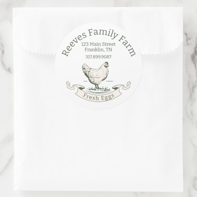 Etiqueta Redonda de Cartón de Huevos Adhesiva (Bolso)