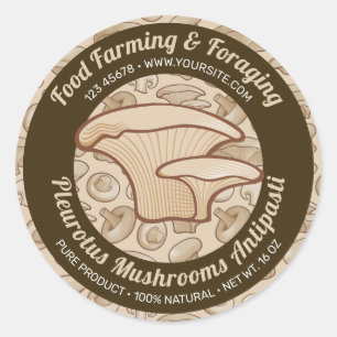 Etiqueta redonda de hongos de Pleurotus
