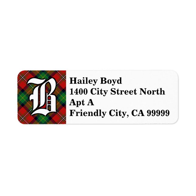 Etiqueta Regal Clan Boyd Tartan Monogram (Frente)