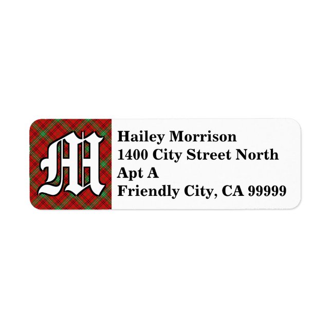 Etiqueta Regal Clan Morrison Tartan Monogram (Frente)